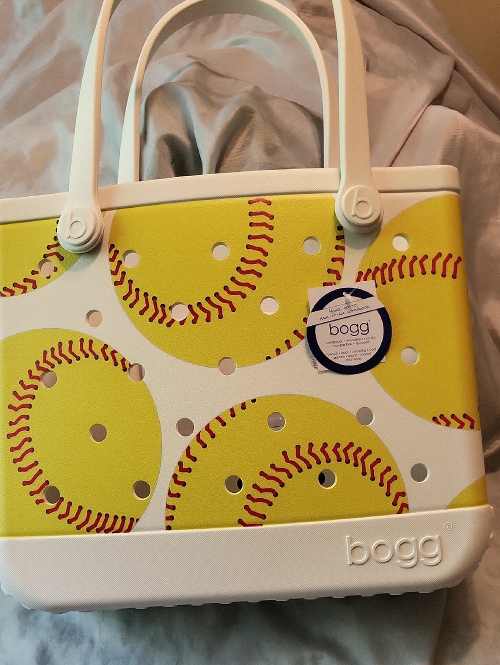 BOGG BAG Yellow Softball Print Tote with White Handles 14 X 12 X 5 M ML